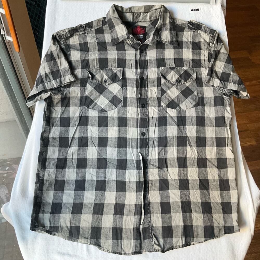 Black Jack Men’s Short Sleeve Button Down Panel Shirt size XL, Black & Gray